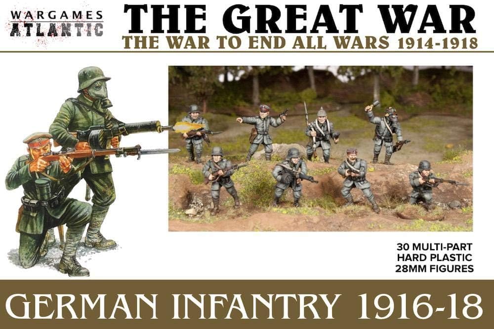 Wargames Atlantic - The Great War: German Infantry 1916-18 (30 Figures) Multi-Part Hard Plastic (HIGH Impact POLYSTYRENE) 28MM Figures