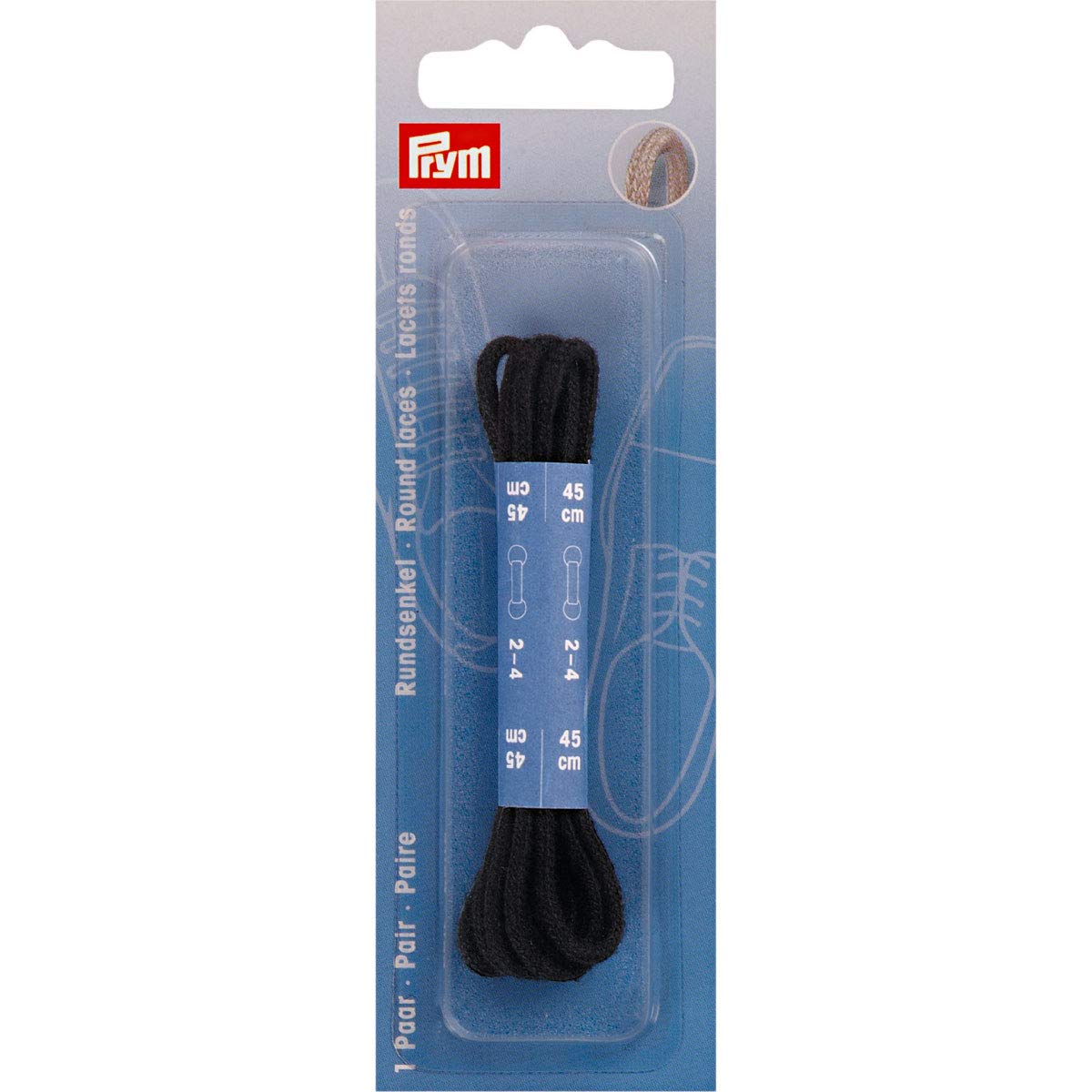 Prym Round Laces, Black, 45 cm x Ø 3 mm, Schwarz, 2 Stück — image 1