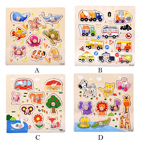Wenini 9 Piece Wooden Animal Puzzle Toys, Jigsaw Early Learning Baby Kids Educational Toys (C)