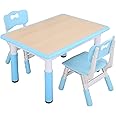 UNICOO Kids Table and Chairs Set, Height Adjustable Toddler Study Table and Chairs, Arts & Crafts Table, Suitable for Ages 2-10, Childrens Activity Table, Preschool Furniture (BY-60-MBL)