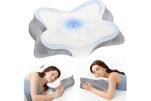 Fyova Cervical Neck Pillow, Odorless Ergonomic Memory Foam Neck Pillows with Breathable Pillowcase, Contoured Neck Support Pi