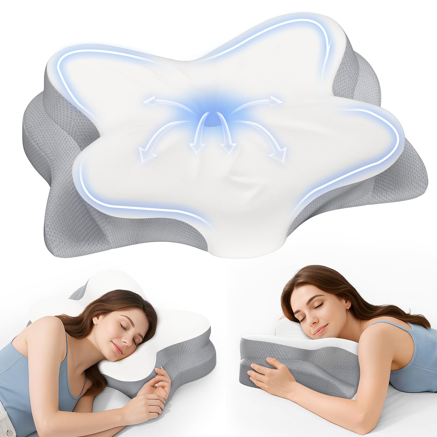 Fyova Cervical Neck Pillow, Ergonomic Memory Foam Pillows for Neck Pain Relief with Breathable Pillowcase, Adjustable Contour Neck Support Pillow for Side Back Stomach Sleepers, Odorless Image