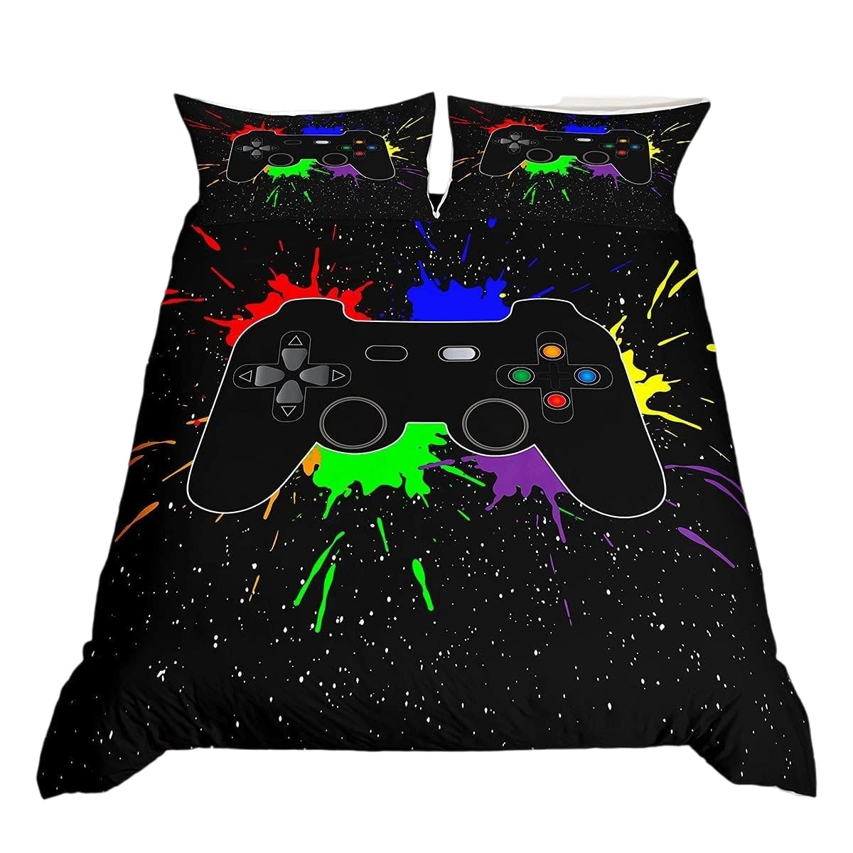 Boys Gaming Galaxy Bedding Set Single Size Kids Games Room Duvet Cover Watercolor Tie Dye Gamer Video Games Print Comforter Cover Set Children Girl Bedroom Decor 2 Piece Bedding With 1 Pillow Case
