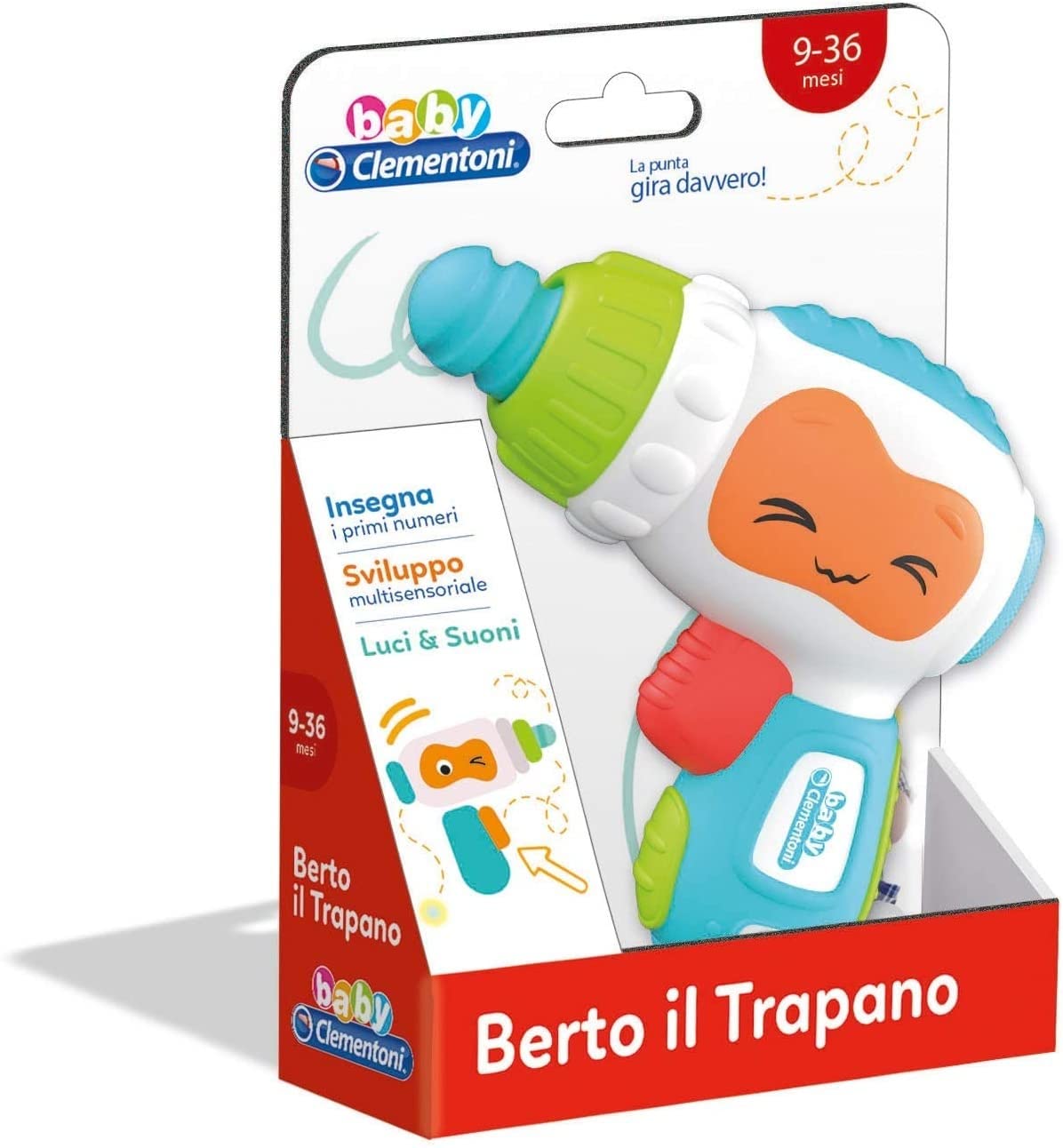 Baby Clementoni - 17328 - Berto Il Drano - Early Childhood Game - Italian Speaking Electronic Toy (Batteries Included), Children 9-36 Months