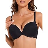 Upushall Push Up Padded Plunge Bra Add Cup Size Seamless Underwire T-Shirt Deep V Bras for Women
