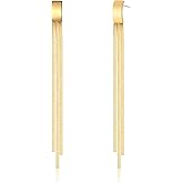Dnswez Long Tassel Dangle Drop Earrings, Silver/Gold Cz Chain Earrings for Women Fringe Geometric Bar Drop Formal Earrings Prom Party Lightweight Jewelry Gifts