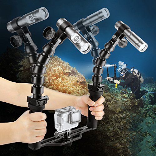 SHOOT 100M Underwater 900LM Diving Video/Camera Photography Torch Flashlight Focus Beam Flex Gooseneck Arm Tray for GoPro Hero 7,6,5,4,3+,4S,5S/Hero(2018)/Fusion with Stabilizer Grip