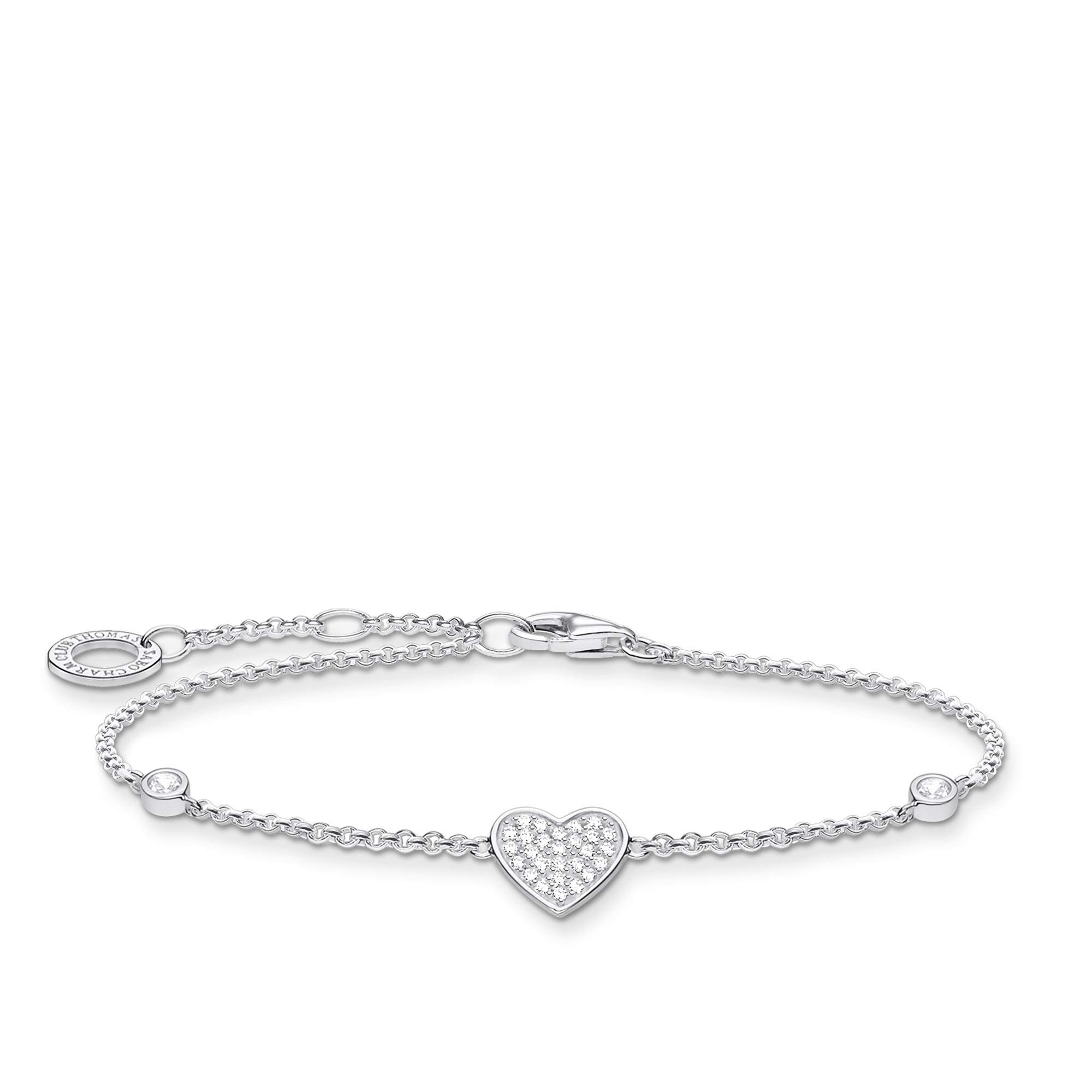 Thomas Sabo Silver Heart Bracelet with Stones - 925 Sterling Silver - Length 16-19cm