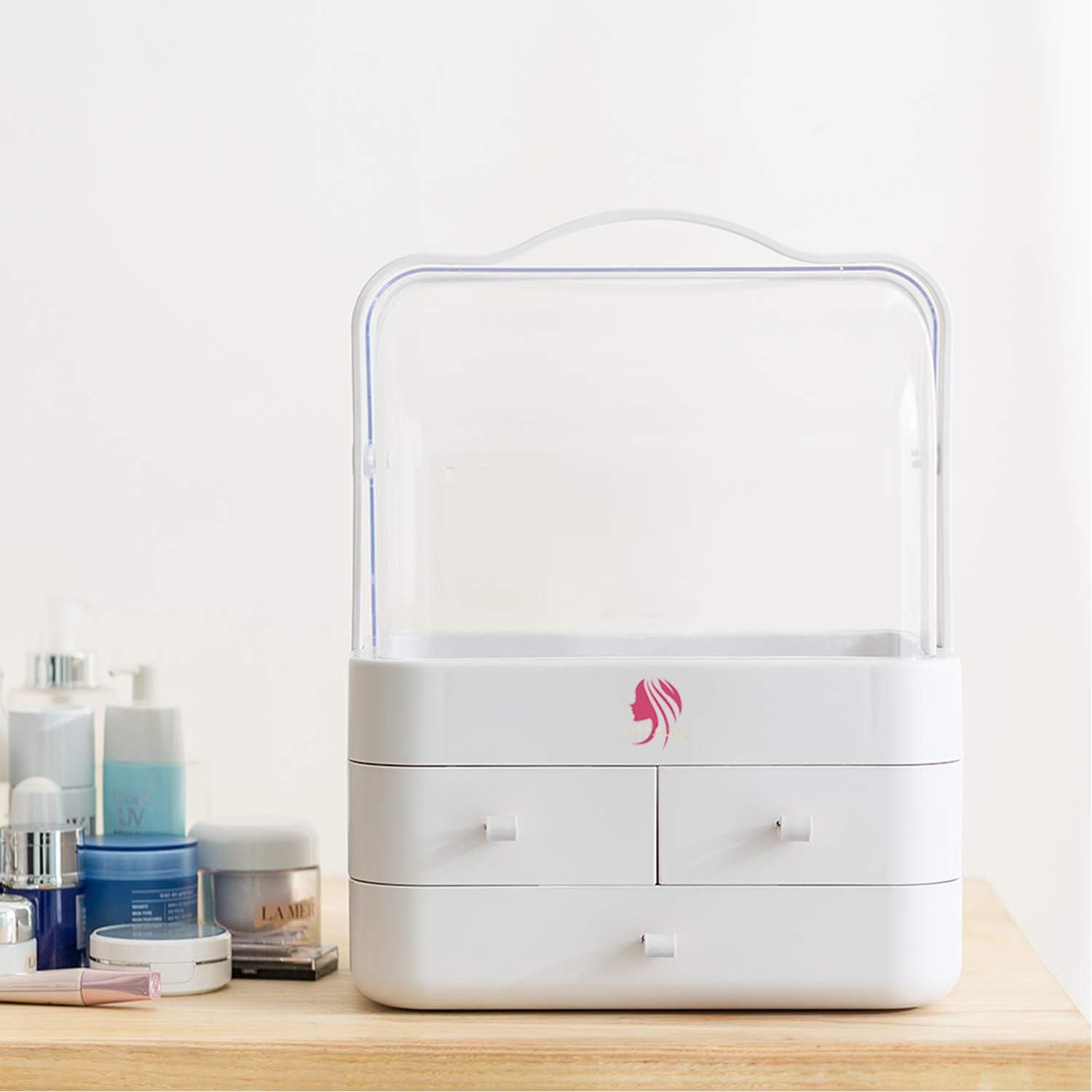 Clear Cosmetic Storage Organizer - Cosmetic Display Cases, Jewelry and Hair Accessories. Looks Elegant Sitting on Your Vanity, Bathroom Counter or Dresser. Clear Design for Easy Visibility (White): Home Improvement