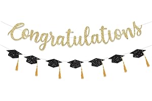 FHGG Congratulations Banner Graduation Decorations Class of 2025 Gold Glitter Congrats Grad with Tassel Party Decor College High School Party Favors Black