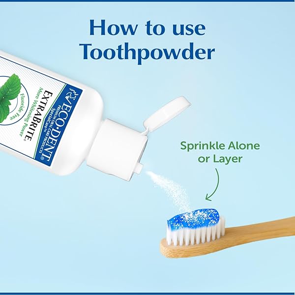 ECO-DENT EXTRABRITE BAKING SODA TOOTH POWDER, MINT – SLS & FLUORIDE-FREE TOOTHPASTE POWDER WITH OXIDIZING CALCIUM PEROXIDE, WHITENING TOOTHPASTE ALTERNATIVE + DAILYRINSE SINGLE-USE PACK
