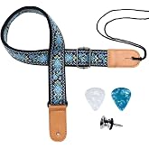 Eyeshot Ukulele Strap, Hawaiian Jacquard Blue Flower Ukelele Shoulder Strap, Suitable for Soprano Concert Tenor Baritone String Instruments
