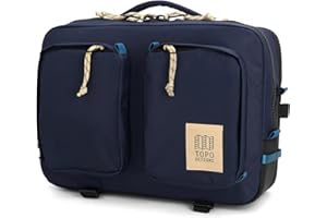 Topo Designs Global Briefcase - Bold Daily Carry Bag, Commuting Travel Pack with Oversized Zips, Signature Denver Style (Eco-Friendly/Navy/Sahara)