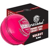 ONEGlobal Select Leather Cricket Ball | 100% Handcrafted, 156g - 5.5oz, 4-Piece Construction | Ideal for T20, Net Practice, Training etc.
