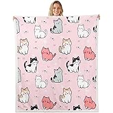 Erosebridal Cartoon Cat Blanket,Cute Kitten Print for Kids Boys Girls Toddler Cat Lover Gifts, Animal Paw Print Throw Blanket for Bed Sofa Couch,Kawaii Pet Theme Bedroom Decor, Pink Baby 30"x40"
