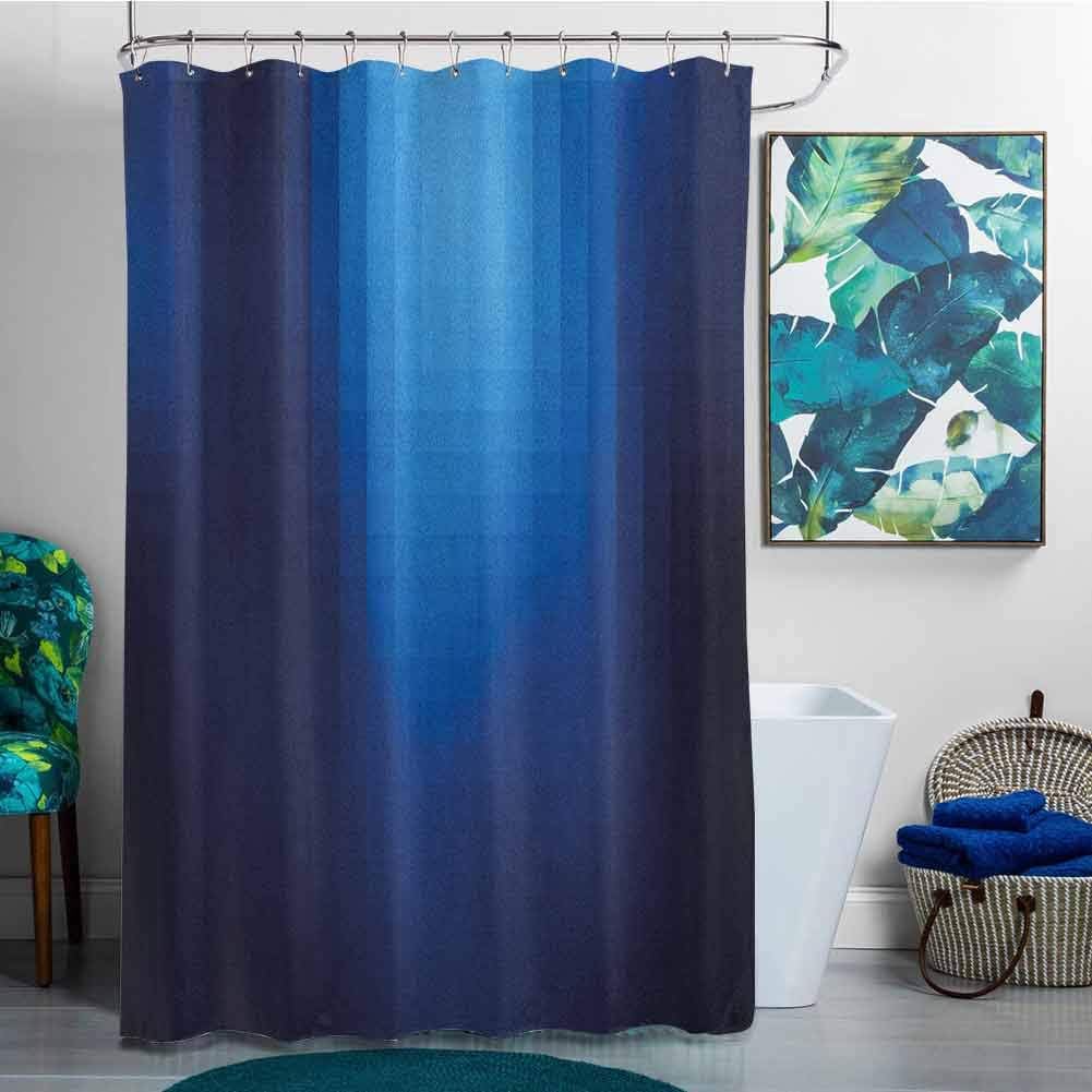 Shower Curtain Navy Blurry Mosaic Like Pixel Squares in Blue Ombre