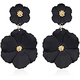 Aishgjia Large Double Flower Earrings Candy Color Metal Dangle Romantic Boho Sweet Gold Chic Wild Flower Statement Earrings for Women Wedding Party Jewelry