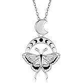 oGoodsunj Sterling Silver Luna Moth Necklace: Crescent Moon Phase Gothic Pendant Necklaces Jewelry Gifts for Women