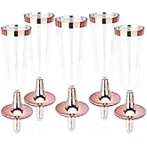BUCALA 100 Pack Plastic Champagne Flutes - 5OZ Plastic Champagne Glasses With Rose Gold Rim - Premium Quality Disposable Cups - Ideal for Mother's Day/Parties/Weddings