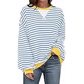 JEKAOYI Womens Stripe Oversized Crewneck Sweatshirts Long Sleeve Pullover Color Block Y2K shirts