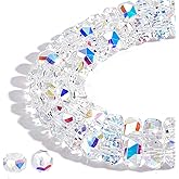 PH PandaHall 160pcs Clear Faceted Beads, 8x5mm Rondelle AB Color Crystal Beads Glass Flat Craft Bead Loose Spacer Beads for Jewelry Bracelet Necklace Earring Making Crafting