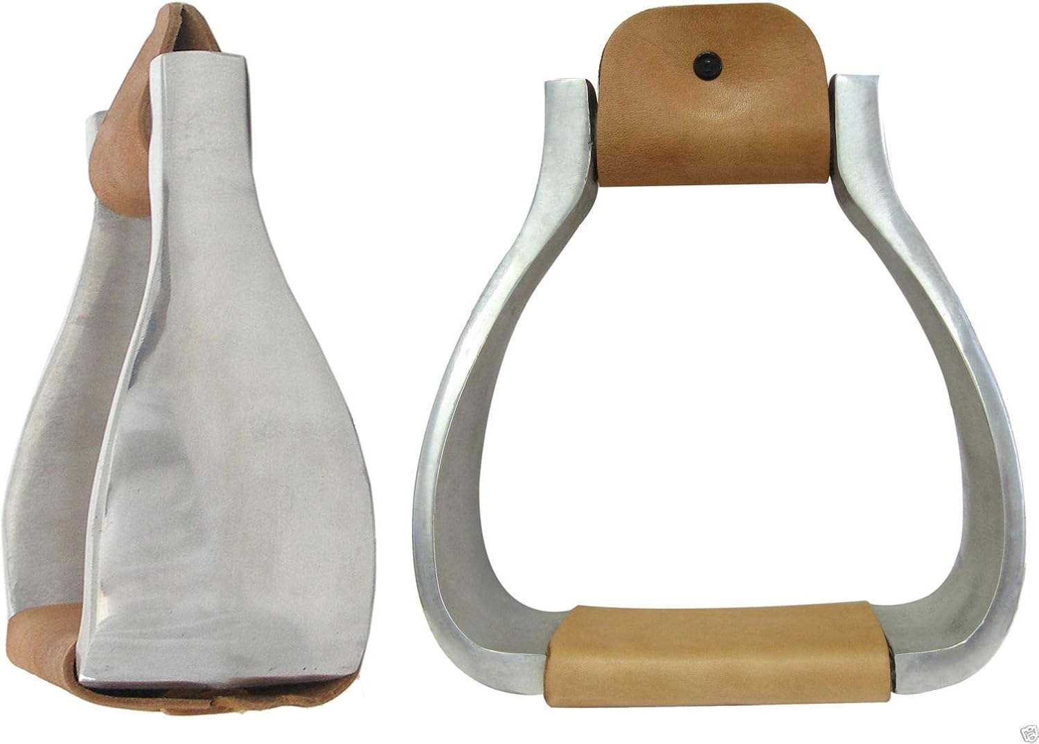 Showman Angled Aluminum Stirrups With Leather Tread – Wide Sure Grip Foot – Barrel Racing Western Saddle