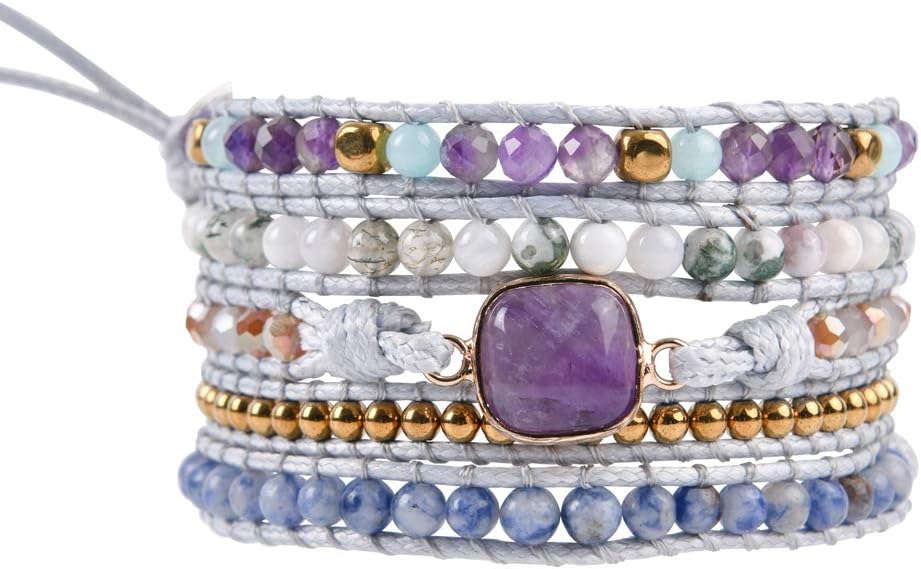 YGLINE Natural Stone Bracelet 5 Wraps Bracelet Handmade Blue Color Boho Bracelet for Women Bracelet