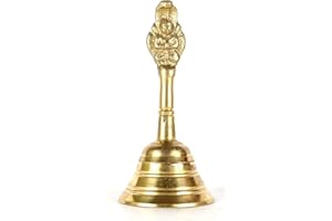 ASHIRWAD Brass Handbell for Puja, Tea Bell Service Bell, School Church Temple Jingles Meditation Dinner (5.5 inch)