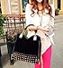 Highwinwin Fashion Women Lady Rivet Studded Tote Medium Handbag Shoulder Bag Tote (Black)