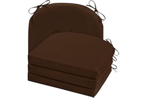 cozyide Outdoor Chair Cushions, Waterproof Patio Seat Cushions with Adjustable Straps, Round Corner Patio Chair Cushions for Garden, Brown, 17x16x2 Inch (Pack of 4)