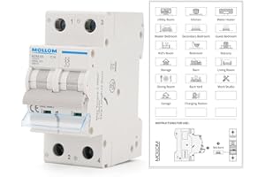 MOLLOM AC 2 Pole Miniature Circuit Breaker, 110V-240V 16Amps, C16 Scene Visualization Custom MCB Thermal Magnetic Trip, 6KA Breaking Capacity for Solar AC System, Home Use, RVs
