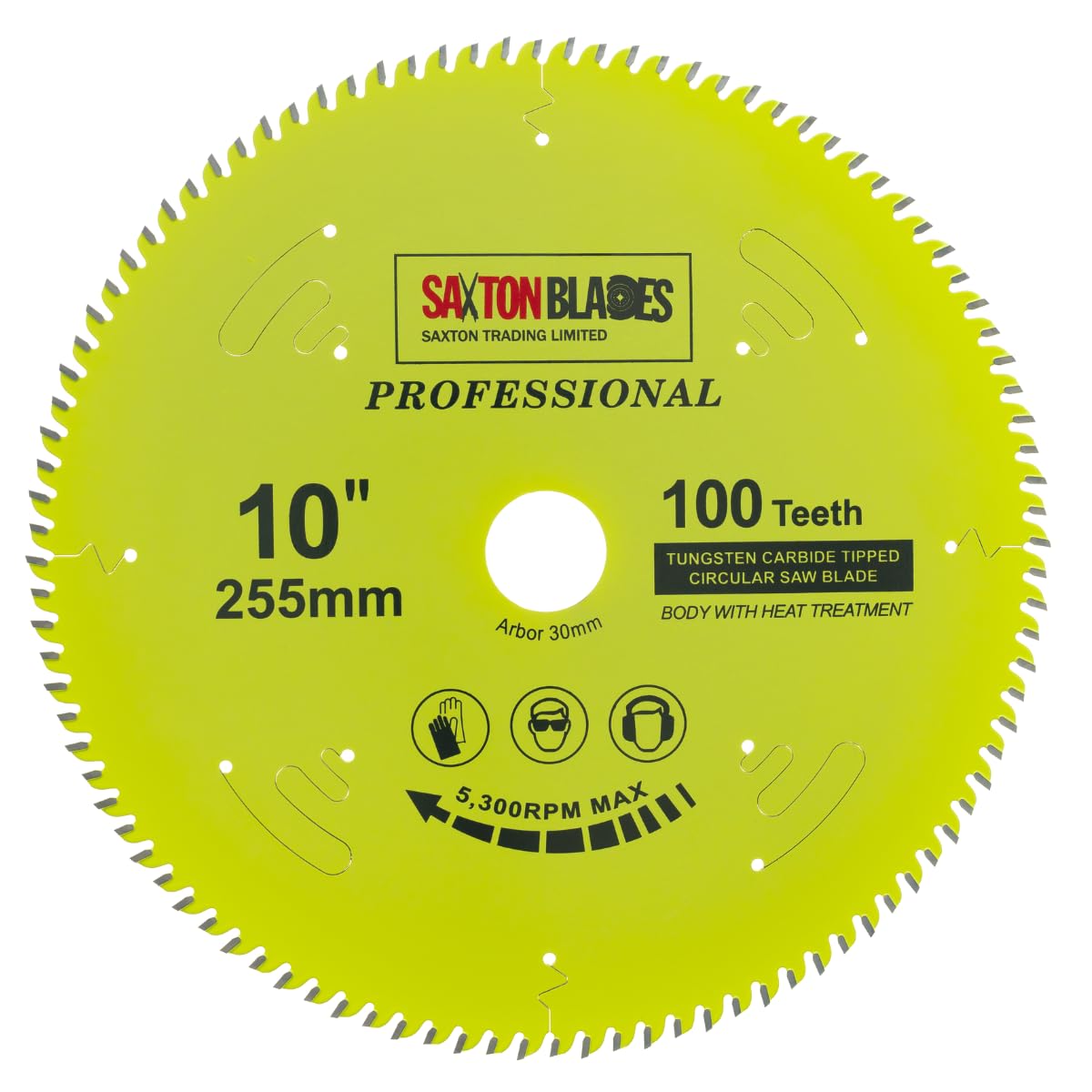TCT255100TPRO Saxton Professional Range TCT Circular Saw Blade 255mm x 100T x 30mm Bore, 16, 20, 25, 25.4mm Reduction Rings Compatible with Evolution Bosch Makita Dewalt etc