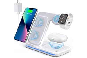 EBANEY Charger Station for Apple Multiple Devices, 3 in 1 Fast Wireless Charger Stand Dock Foldable for iPhone 14 13 12 11 Pro X XS 8 Plus Apple Watch Series 8 7 6 SE 5 4 3 2 & AirPods 3/2/Pro with Adapter