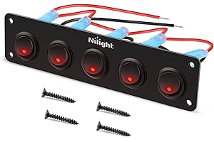 Nilight 5 Gang 3 Pin Rocker Switch Panel Waterproof On Off 12V Red Toggle for Cars Trucks Boats