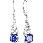 Lwsary Infinity Celtic Knot Dangle Drop Earrings 925 Sterling Silver Princess Cut Leverback Earrings with Birthstone Irish Jewelry Gifts for Women