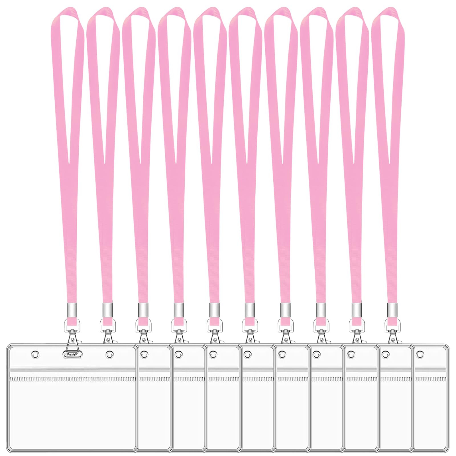 XHDA Pink 10PCS Lanyards for Neck with 10PCS Card Holder, Lanyard with Clear Plastic Card Holder for ID Card and Staff