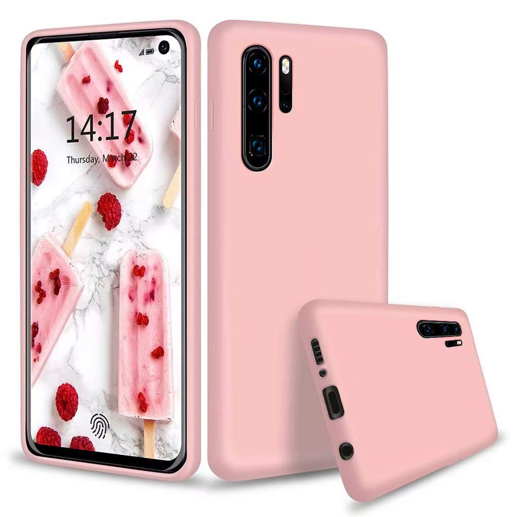 NiaCoCo Compatible with Huawei P30 Pro Case Ultra Thin Shockproof Liquid Silicone Phone Case Soft Gel Microfibre Rubber Stripe Protector Case (Pink)