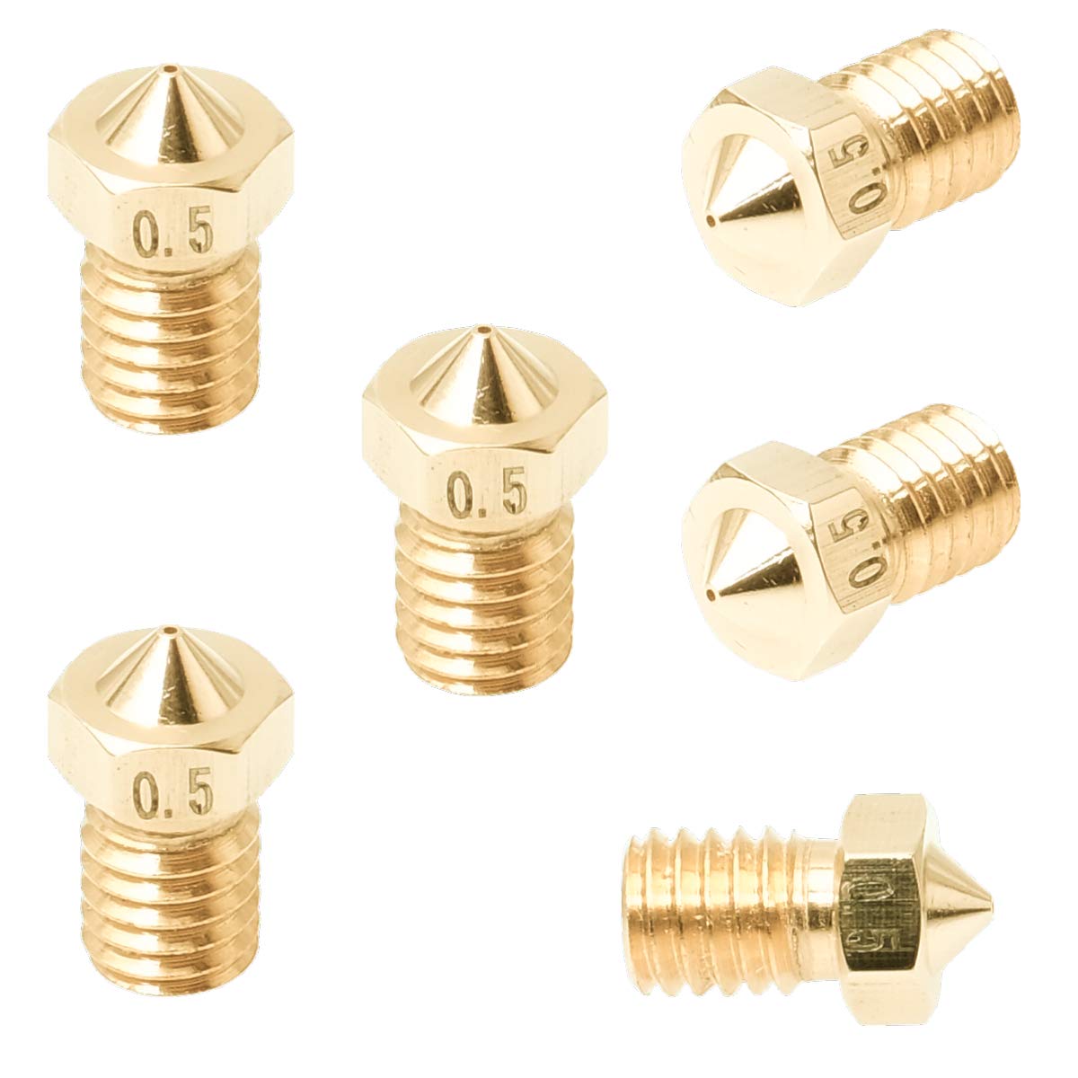 3D FREUNDE 6 * 0.5mm Set J-head nozzle compatible with e3d V5/V6 bowden reprap extruder hotend (made of brass for 1.75mm filament 3D printer Nozzle M6)
