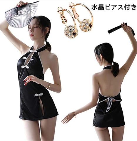 Amazon Shanlitao セクシー 背中あきシースルー 過激レス シースルーノースリーブ ロング タイ ワンピース 透け透けサテン生地 ドレス スカート スリットチャイナドレス風コスプレ タイト ミニスカート チャイナドレスb コスプレ 仮装 通販