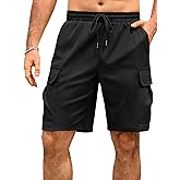 Runcati Mens Cargo Shorts Elastic Waist Drawstring Lightweight Shorts Summer Hiking Casual Shorts with Pockets No Lining