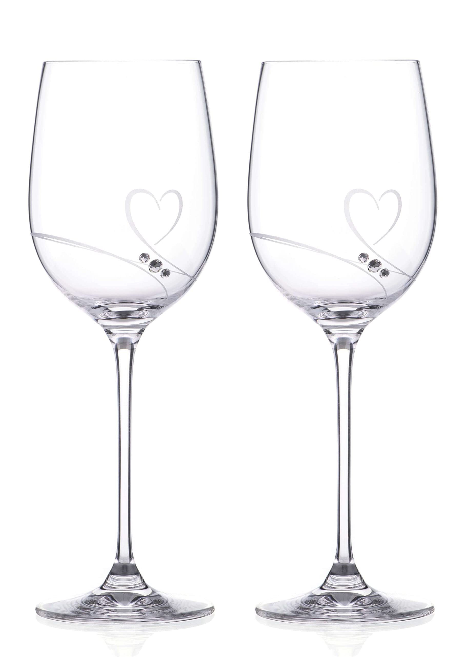 DIAMANTE Romance Crystal White Wine Glasses - Hand Cut Heart Design with Beautiful Crystals - Gift Boxed