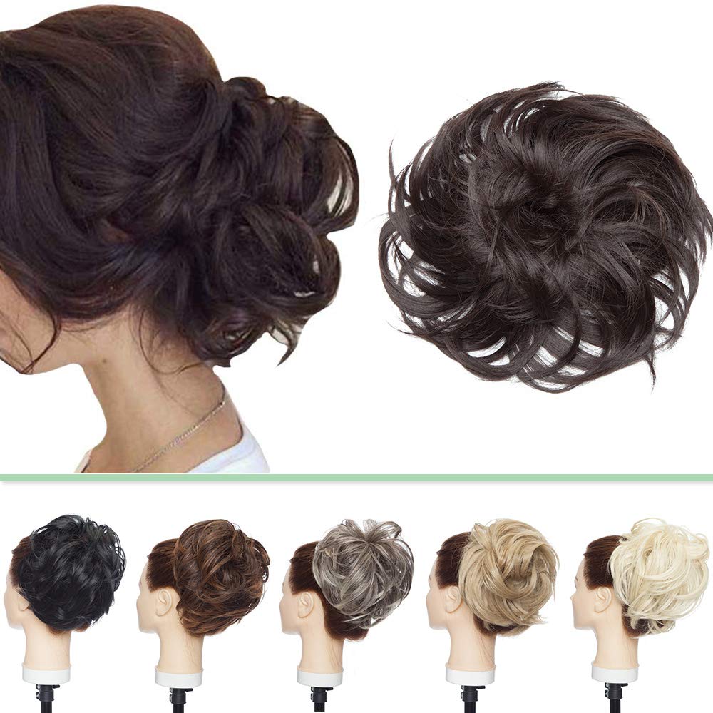 Thick Tousled Updo Messy Hair Bun Short Ponytail Hair Extension With Elastic Band Up do Scrunchies Hairpiece for Women [Dark Brown]