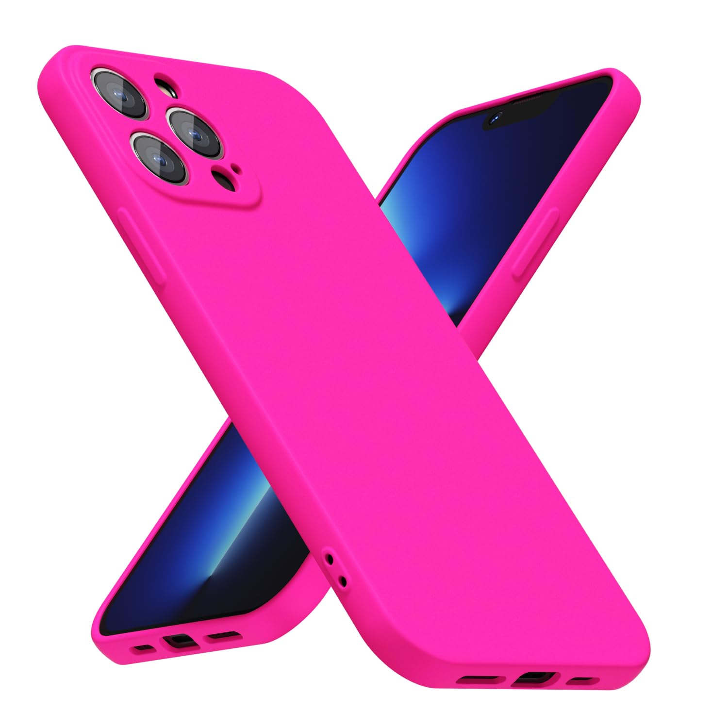Photo 1 of LoeoeL for iPhone 13 Pro Max Phone Case Silicone, Fluorescent Neon Hot Pink Bright Color Matte TPU, Minimalist Ultra Thin Slim Soft Rubber Gel Girly Cute Case for Women Men, Camera Cover Protection