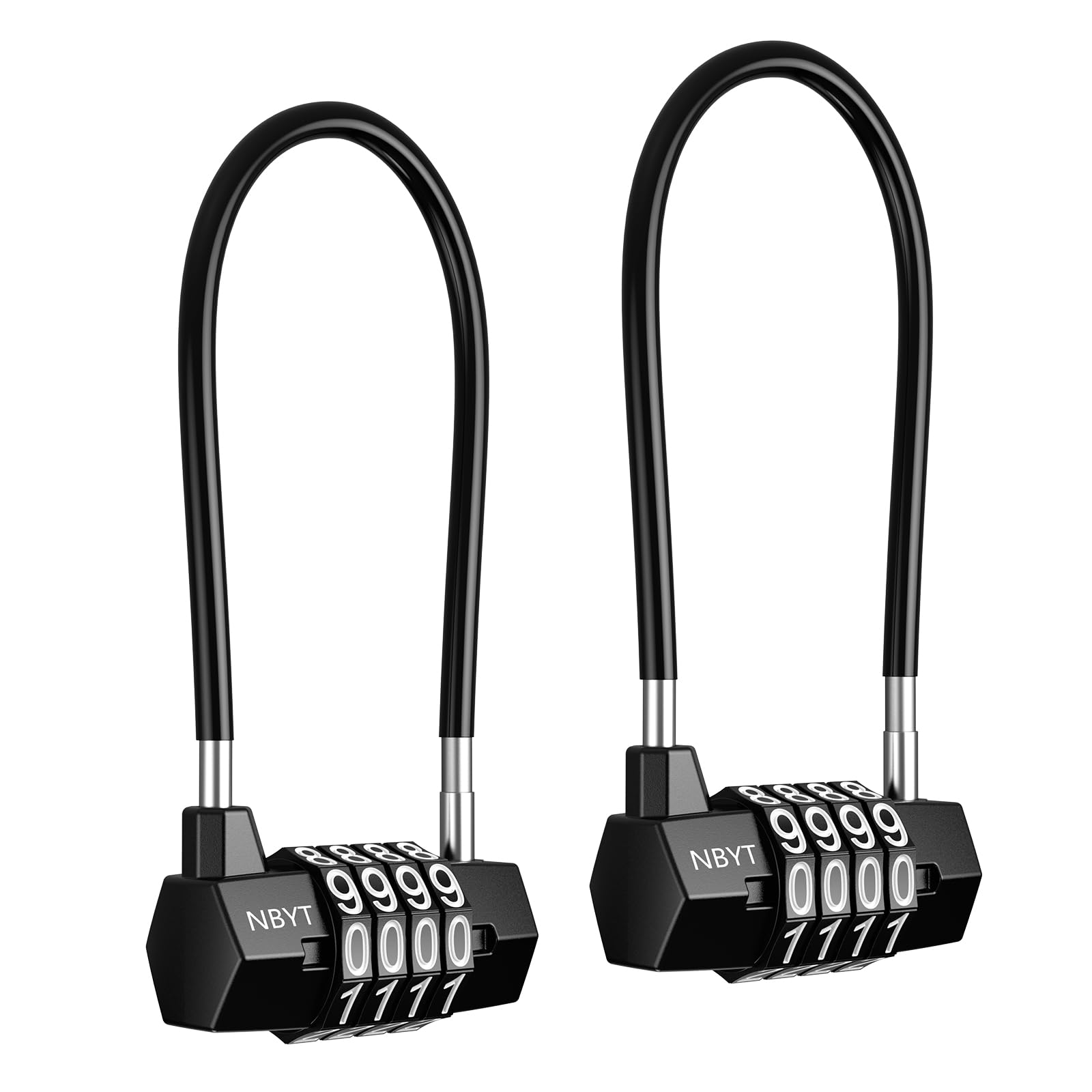 ORIA 4 Digit Combination Padlock, Long Shackle Padlocks with 5mm Width Steel Cable, High Security Lock, Resettable Combination Lock for Garage, School, Shed, Fence, Warehouse, Gym (2 Pack, Black)