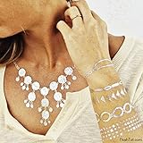 Flash Tattoos Lena Authentic Metallic Temporary Jewelry Tattoos 4 Sheet Pack (Metallic Gold/silver) Includes over 50 assorted premium modern waterproof tattoos