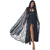 Unicra Lace Full Length Hooded Cloak Long Cape Halloween Costume Cloak Cosplay Party Cape for Women