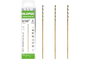 HLOFIZI 3/32 x 8 Inch Extra Long Drill Bits (3 Pack), Aircraft Drill Bit Black and Gold M2 HSS for Wood, Plastic, Thin Metal 