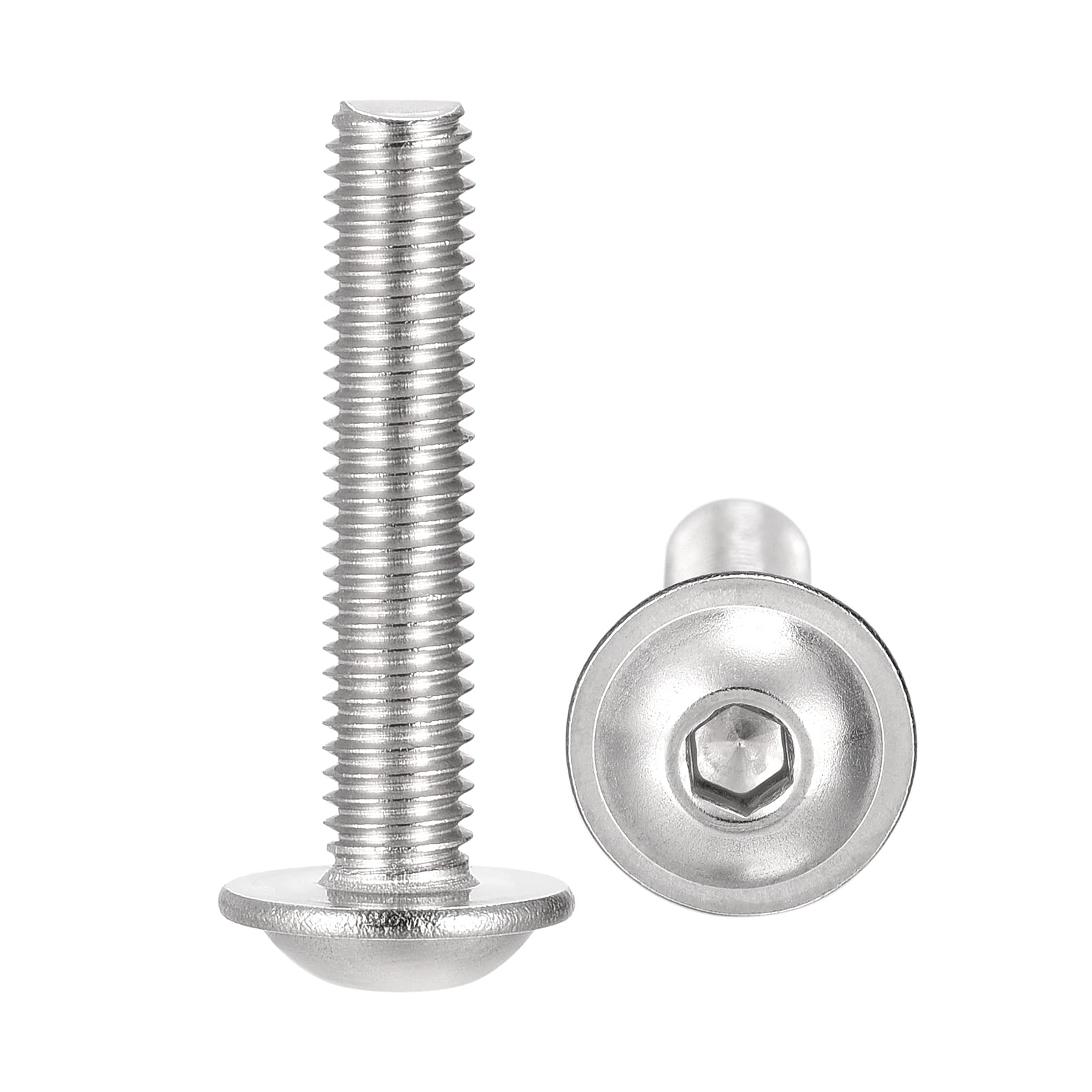 sourcing map Flanged Button Head Socket Cap Screws, M5*25mm Hex Socket Drive Screw, 304 Stainless Steel Fasteners Bolts, Fully Threaded Machine Screw 50Pcs