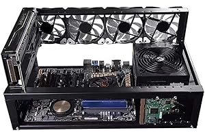 Yunseity Open Air Mining Frame Rig Case, SECC Mining Frame with 4 Lockable 12CM Fans for 6-8 GPUs, Compatible with ATX MATX M