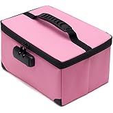 KaAutoler Portable Cosmetic Bag with Lock, Large Capacity Travel Makeup Case Organizer, Waterproof Makeup Bags for Girls Traveling With Handle and Divider Makeup Bag… (Pink)